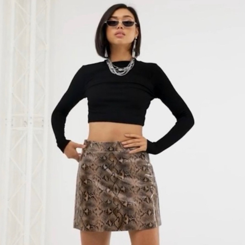 BLANKNYC Snake Print Faux Leather Mini Skirt Neutral Brown Night Out 28